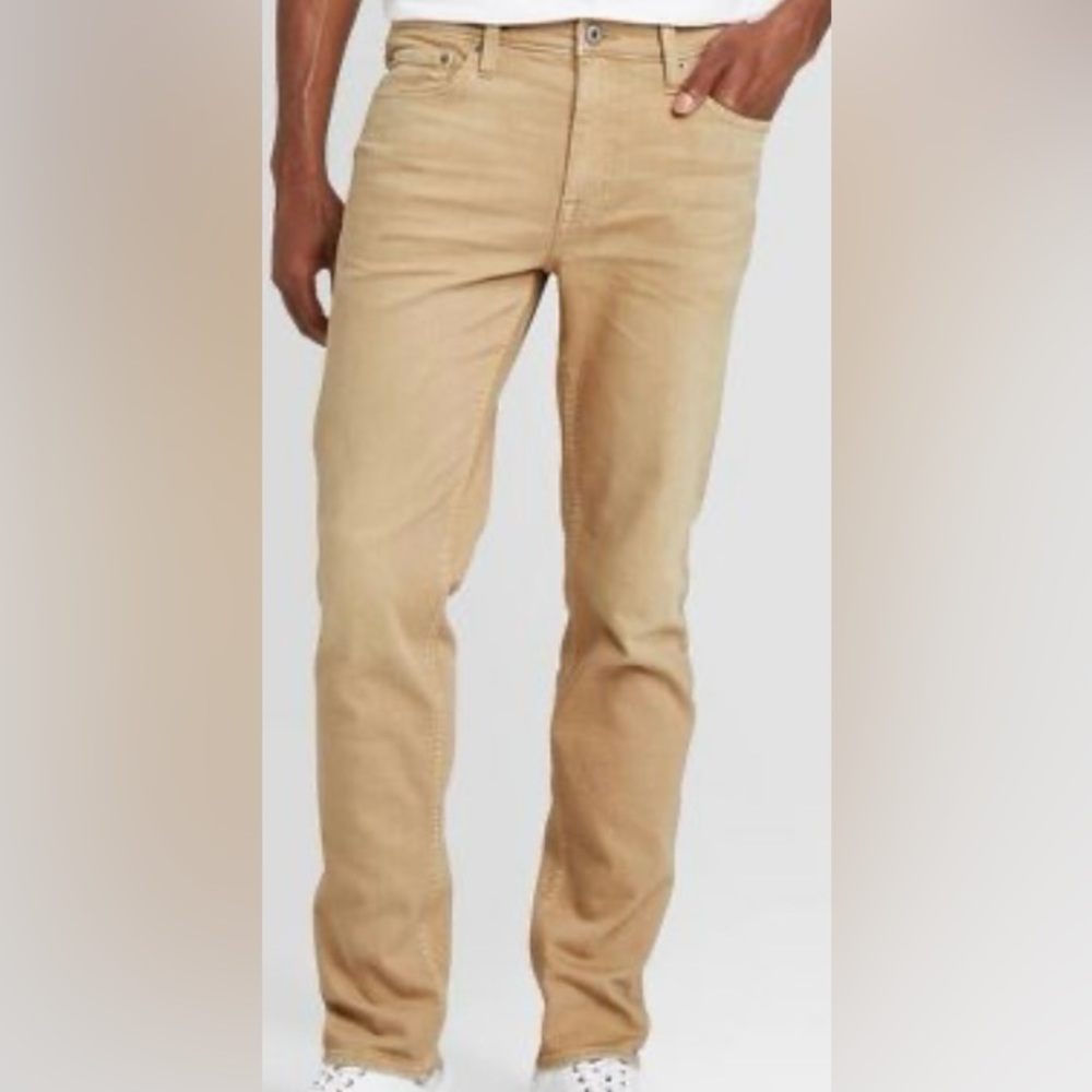 NWT Mens Goodfellow Total Flex Sim Fit Tan Denim Jeans Soft and Stretch 38 X 30